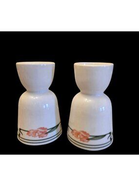 Vintage Ironstone Egg Cups Mid Century Art Deco Double Cup Floral